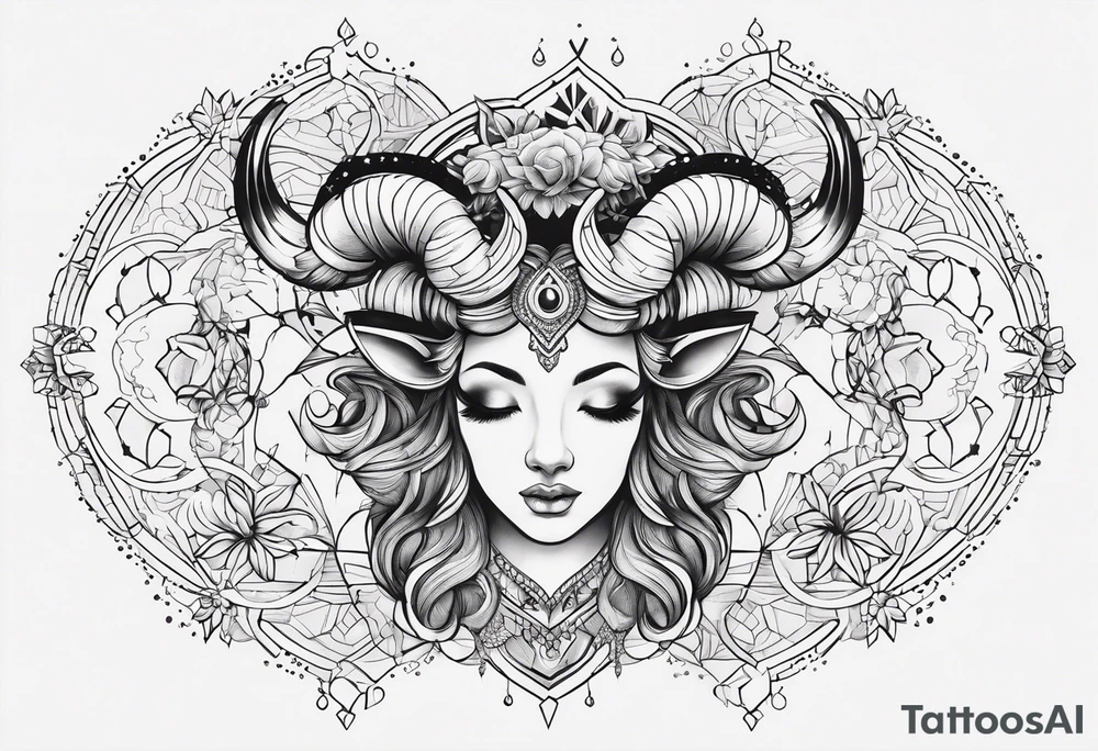 Dainty constellation aries line work tattoo idea