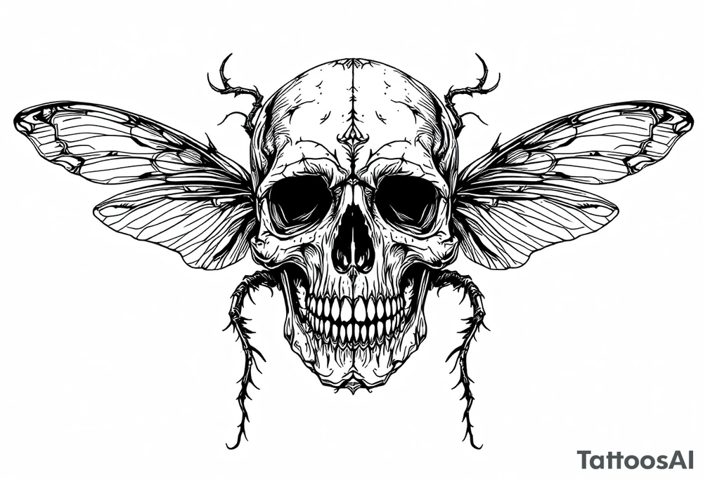 skull flies bug weird tattoo idea