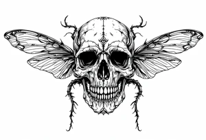 skull flies bug weird tattoo idea