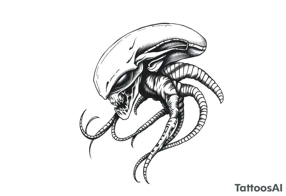 A stencil style drawing of an alien tattoo idea