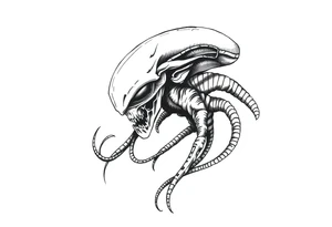 A stencil style drawing of an alien tattoo idea