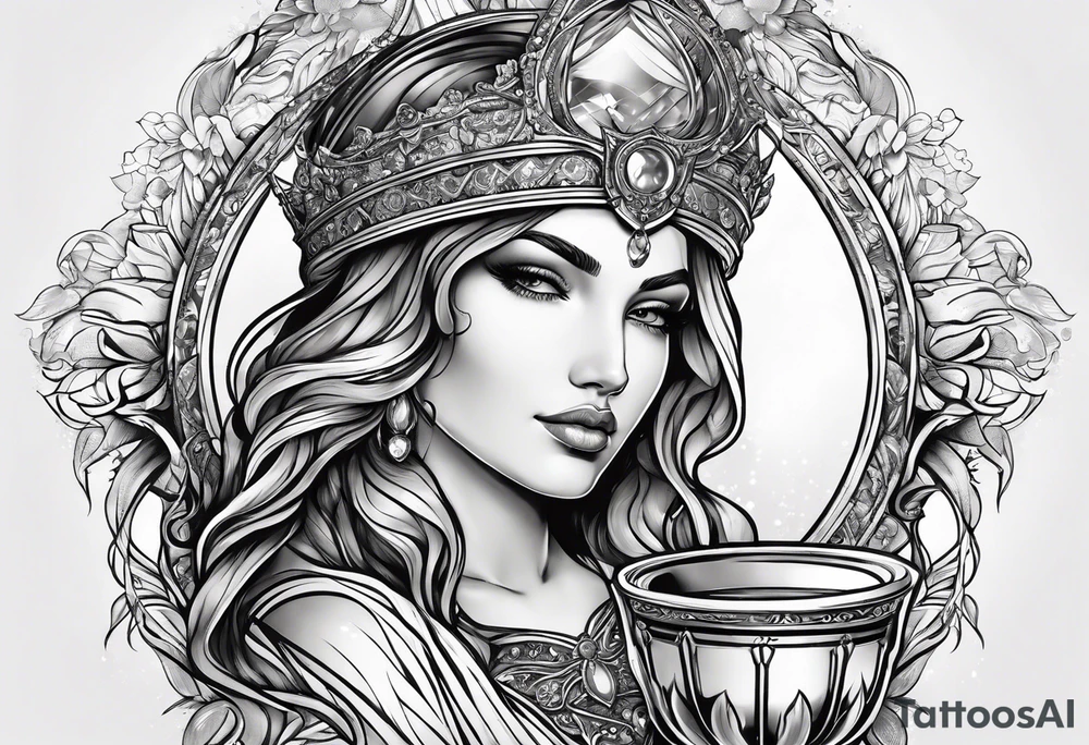 a woman with a halo holding a chalice tattoo idea