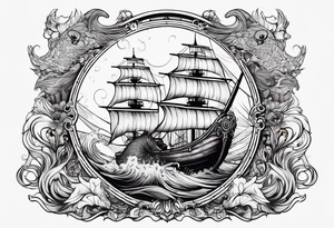 mermaid with galleon ship tattoo idea