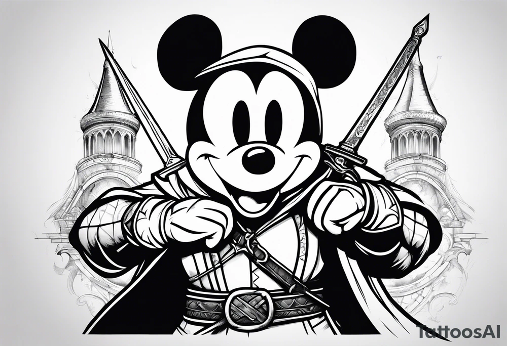 mickey mouse as assassins creed with wrist blade tattoo idea