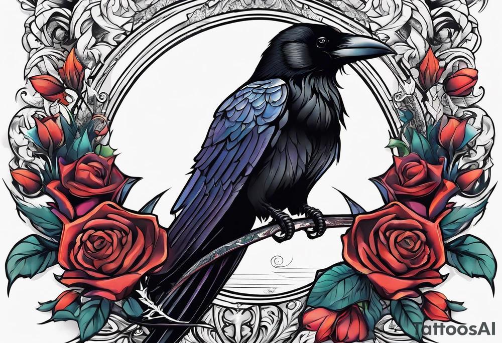 Book with dagger and a raven tattoo idea