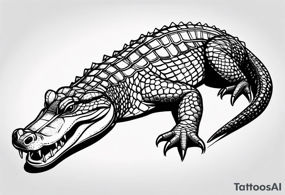 Full body Caiman with tail leg top view tattoo idea
