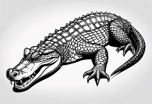 Full body Caiman with tail leg top view tattoo idea