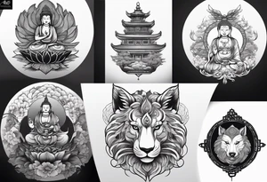 a set of sketches of animals on a Buddhist theme, without people tattoo idea