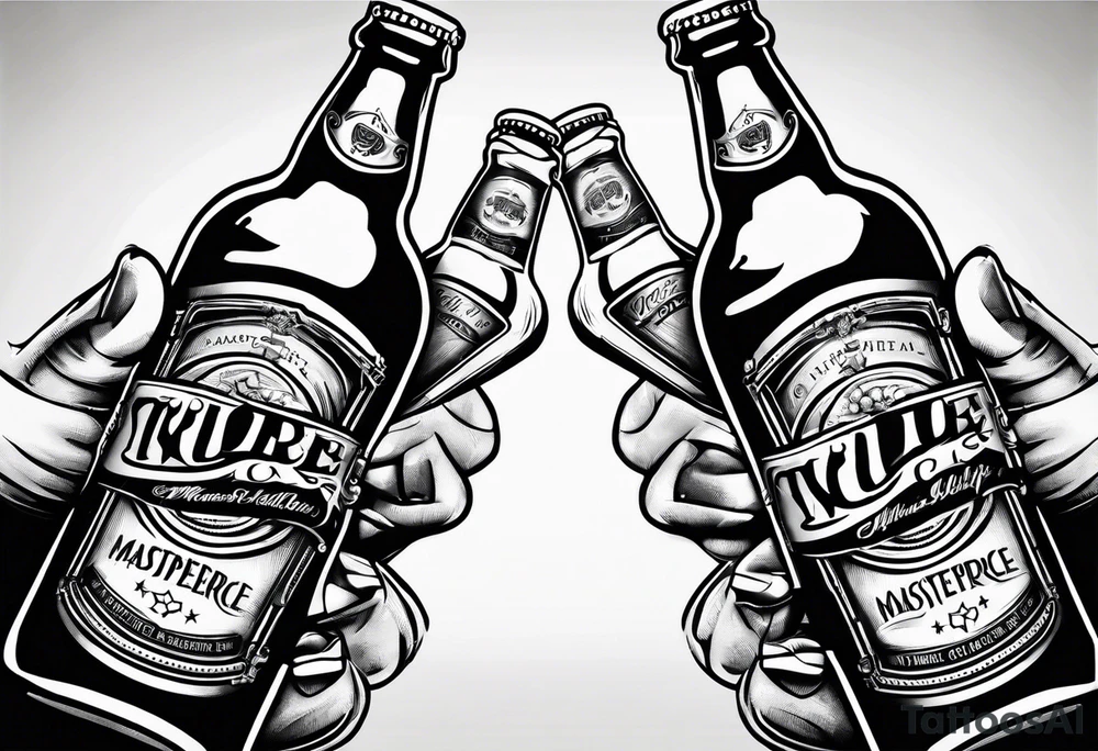 two beer bottles cheersing tattoo idea