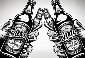 two beer bottles cheersing tattoo idea