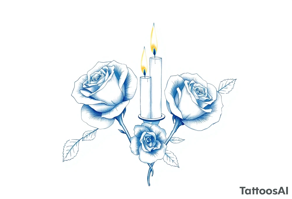 Passed love one, two roses, two candles, blue tattoo idea