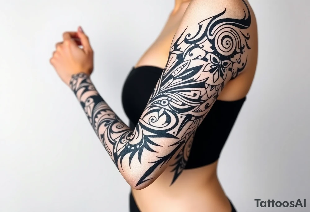 shaman style mytical bold line with rhyme tattoo idea