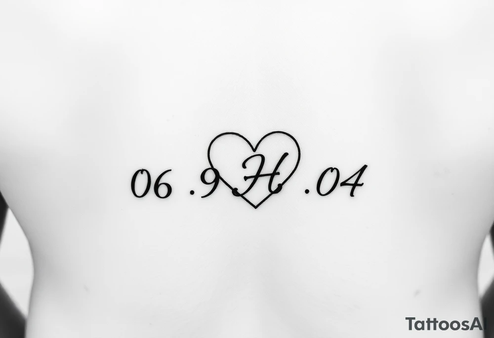 06-09-04 written and under the date is a heart inside the heart is a letter H in cursive on the lower back waist tattoo idea