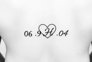 06-09-04 written and under the date is a heart inside the heart is a letter H in cursive on the lower back waist tattoo idea