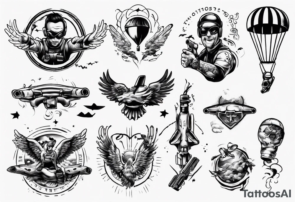 skydiving and shooting guns on the forearm tattoo idea
