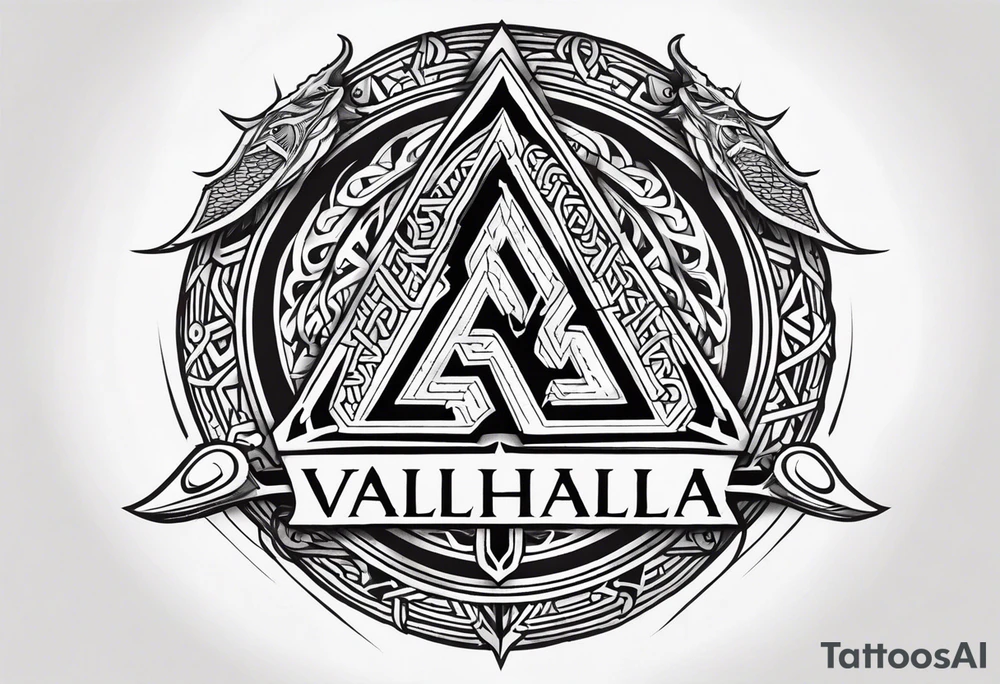 Valhalla sword shield dragon axe Valknut tattoo idea