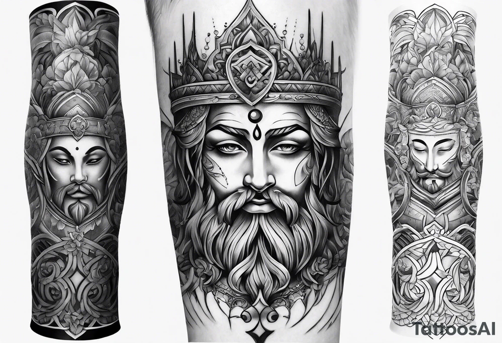 religious arm sleeve tattoo idea