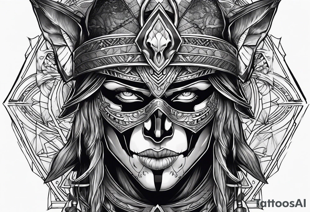 Warrior with skull mask tattoo idea