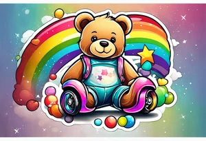 a teddy bear, wearing cute, pastel rainbow rollerskates tattoo idea