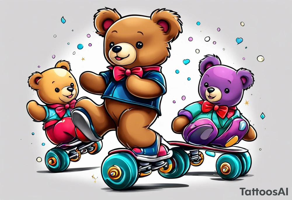 Teddy bears rollerskating tattoo idea