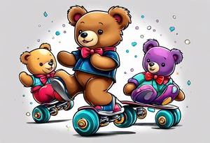 Teddy bears rollerskating tattoo idea