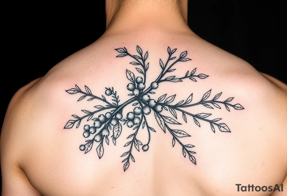 a rowan tree branch with berries and florals tattoo idea