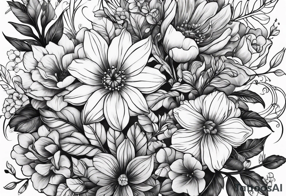Floral with leaves tree and small animals tattoo idea