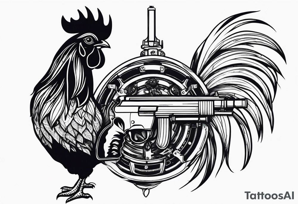 Rooster with a Machine gun tattoo idea