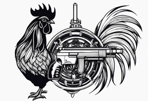 Rooster with a Machine gun tattoo idea