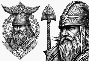 Valhalla sword shield axe Valknut fire tattoo idea
