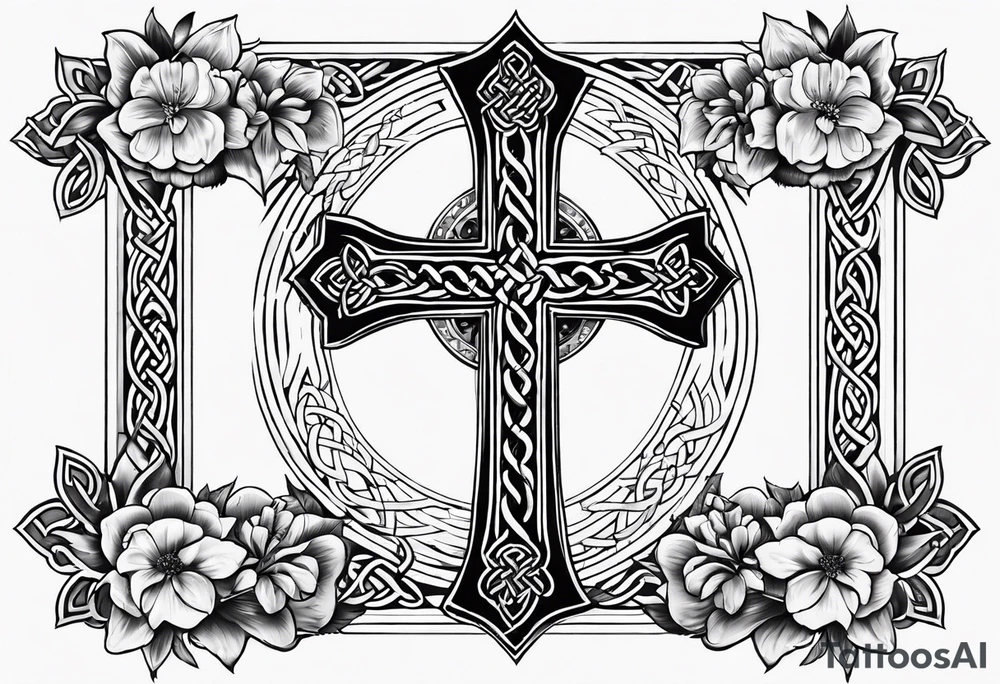 celtic cross with flowers tattoo idea