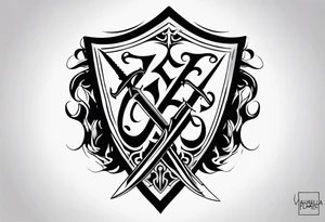Valhalla flames shield sword tattoo idea
