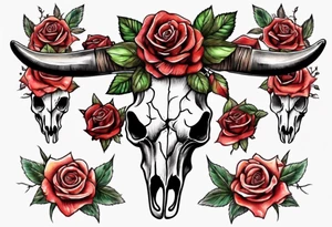 bull skull with roses tattoo idea