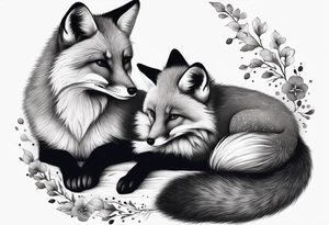 mom and baby fox, realistic, far away tattoo idea