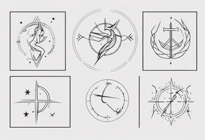 minimalist tattoo of sagittarius, pisces and scorpio signs. With lines around them tattoo idea