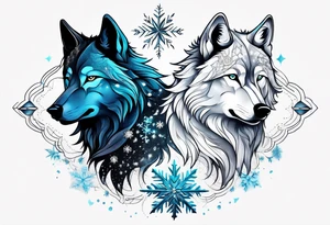 Constellation, two animal wolf, snowflake tattoo idea