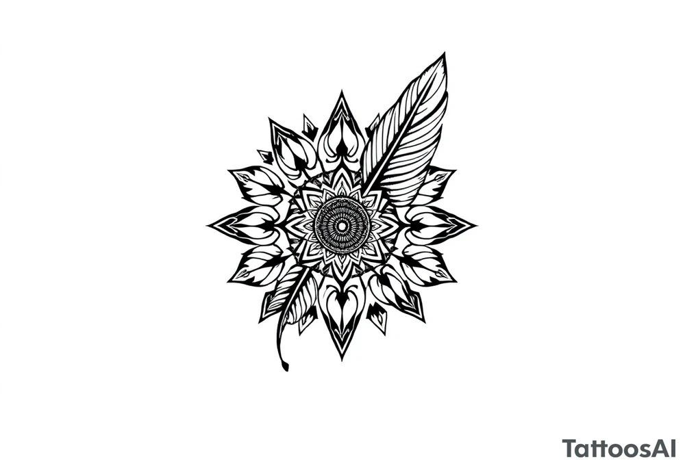 spiritual feather indian mandala shaman rune tattoo idea