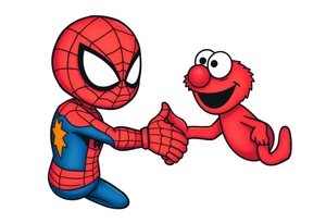 Spider-man and Elmo locking hands for a handshake tattoo idea