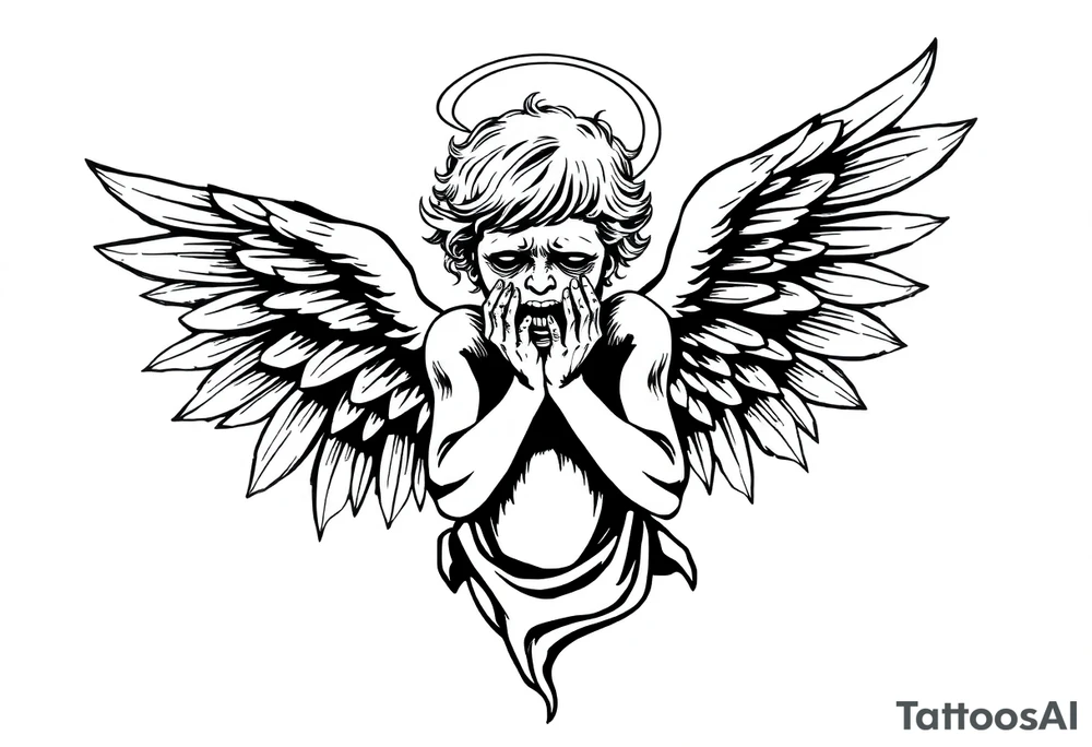odd crying angel tattoo idea