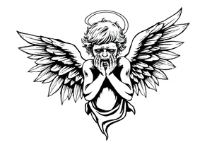 odd crying angel tattoo idea