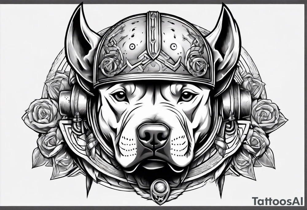 Pit bull with a viking helmet tattoo idea
