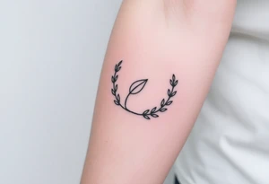 laurel branch with one leaf inverted, the inverted leaf is part of the branch and the same size as the others tattoo idea