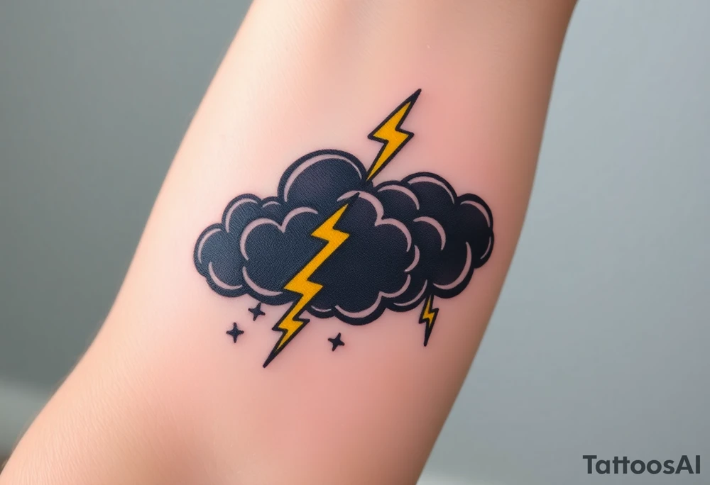 Black dark storm clouds with yellow lightning bolts tattoo idea