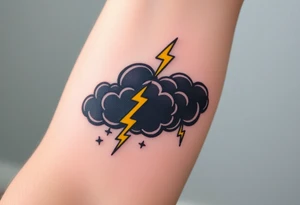 Black dark storm clouds with yellow lightning bolts tattoo idea