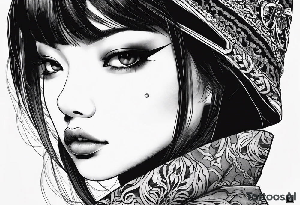 Tomie by Juji Ito half of face is beautiful another face is monstrous tattoo idea