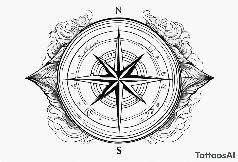 Compass with wAVES on mid back female elongated with birds above tattoo idea