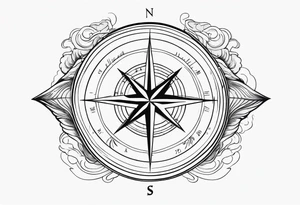 Compass with wAVES on mid back female elongated with birds above tattoo idea