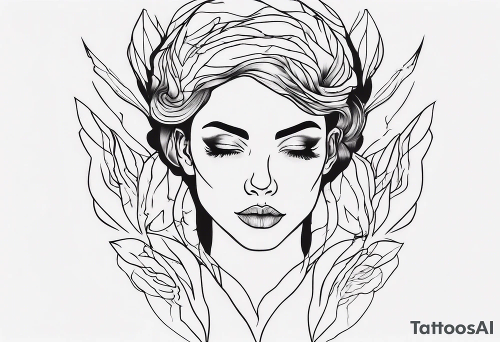 Woman portrait outlined tattoo idea