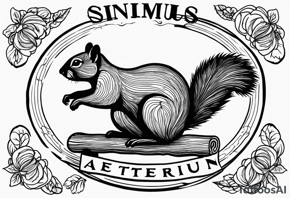 Draw a squirrel accompanied by the writing simul in aeternum tattoo idea
