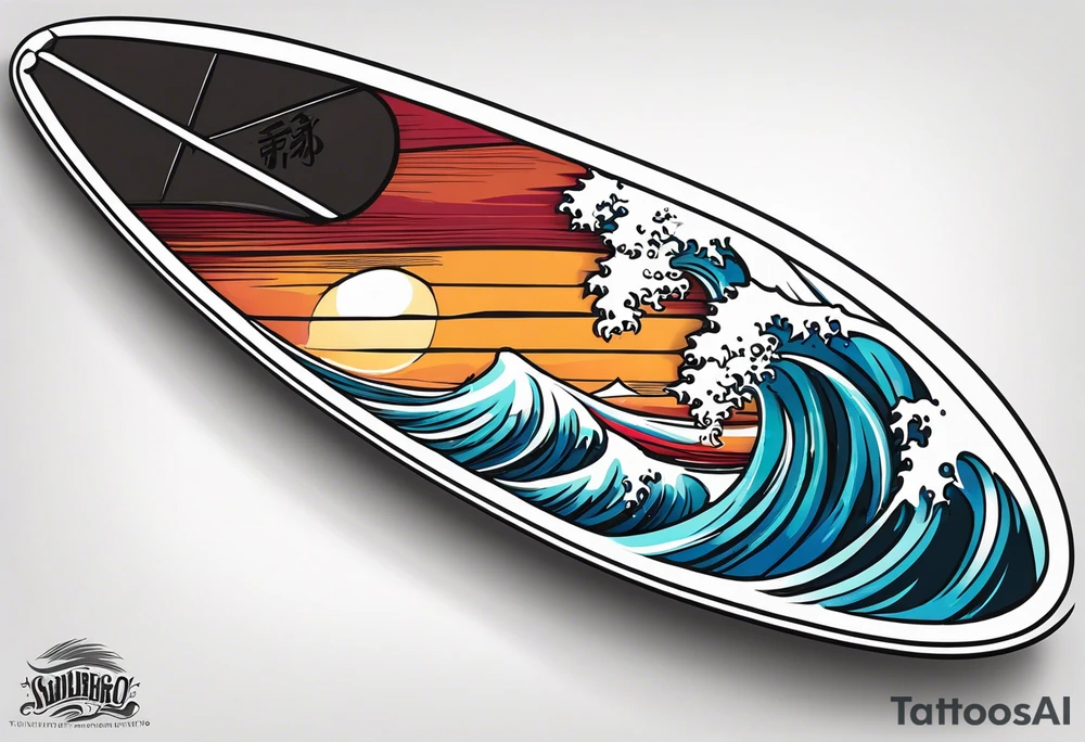 Surfboard with a wave inside it tattoo idea